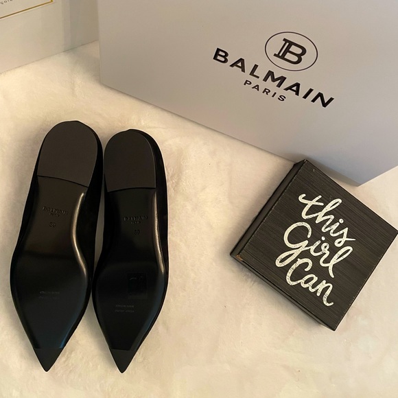BALMAIN Crystal-embellished suede point-toe flats - Picture 7 of 8